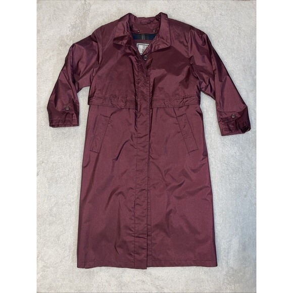 Trench Coat Womens Fleet Street Removable Plaid Flannel Liner 8P Red Burgundy - Picture 2 of 14